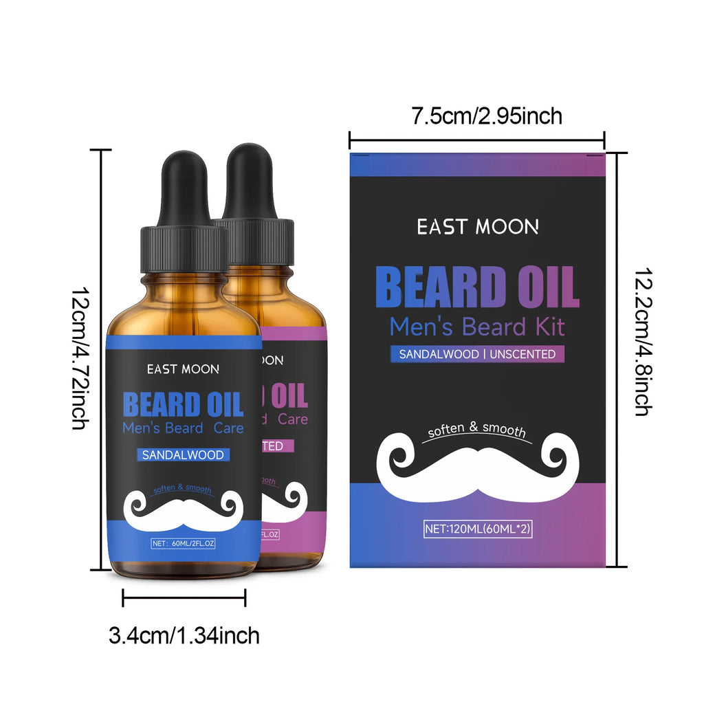 Men's Beard Oil Kit Unscented & Sandalwood Beard Growth Kit for Thick Soft Smooth Beard Oil Beard Care Moisturizing Conditioning Qme