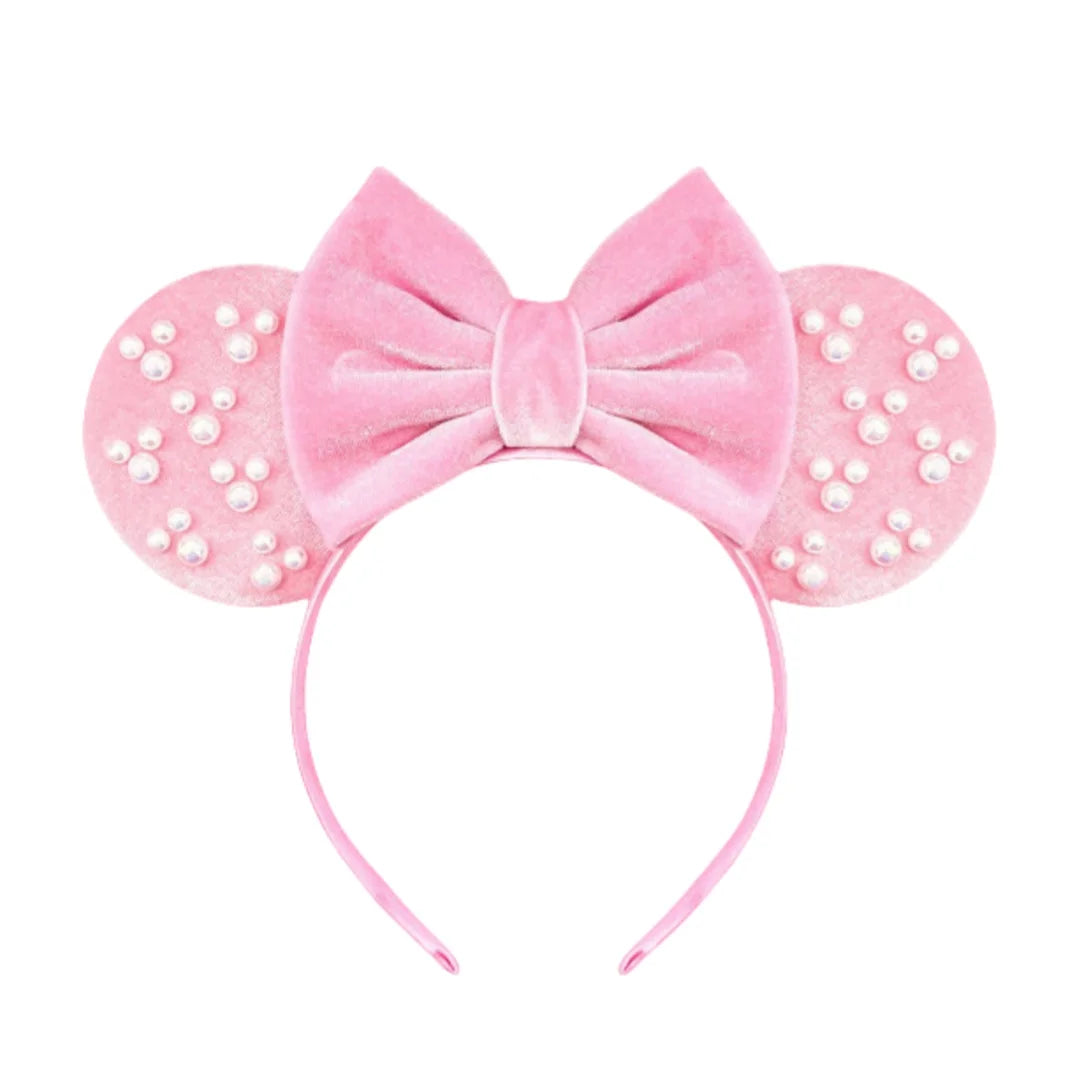 White Pearls Mickey Ears Hair Accessories for Girls Solid Color Soft Cotton Bow Headbands Women Minnie Mouse Hair Accessorie Qme Headband 7