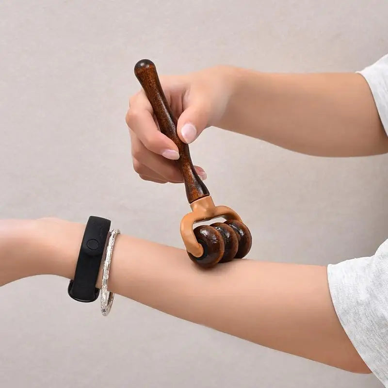 Handheld Wooden Massage Roller Neck Shoulder Head Massager Muscle Qme