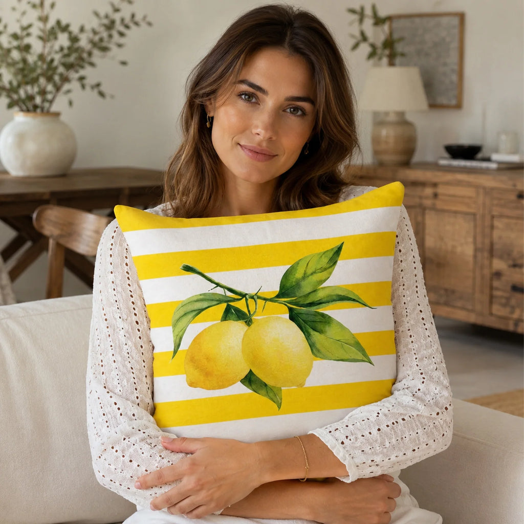 Sweet Lemon Single-Sided Printed Fabric Pillowcase for Couch Bed and Home Decoration Holiday Party Car Pillow Cover Qme