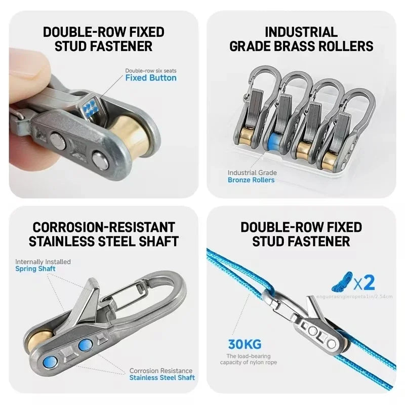 Tensioners With Rollers+Nylon Rope Set,Equipped With Locking Clasps Secure Bundling, Suitable Camping, And Outdoor Activities Qme