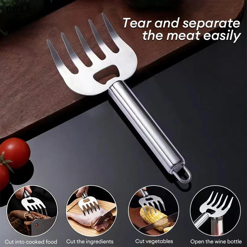 1 Stainless Steel Meat Cutter Finger Protector Fork Wooden Handle Qme