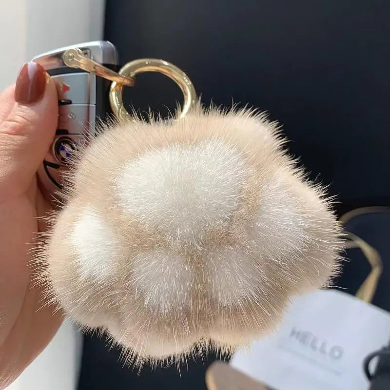 Cat Paw Pendant Keychain Fluffy Kawaii Faux Fur Keychain Cute Stuffed Toy Plush Toy Key Ring Backpack Car Key Pendant Qme light brown 5CM