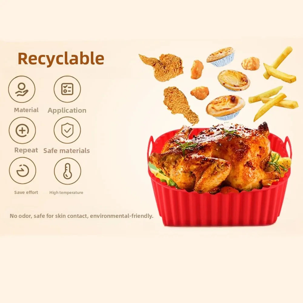 Square Reusable Silicone Air Fryer Liners Non-stick Heat Resistant Baking Liner for 4-7QT Home Kitchen Cooking & Baking Supplies Qme