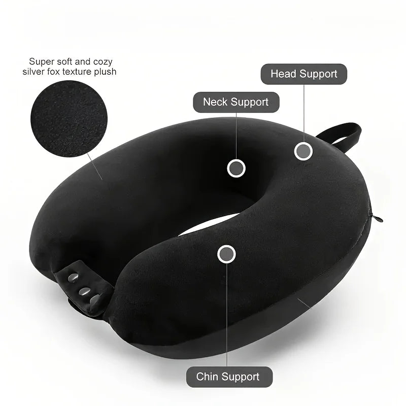 U-shaped Travel Pillow Medium Soft Support Adjustable Strap Portable Qme