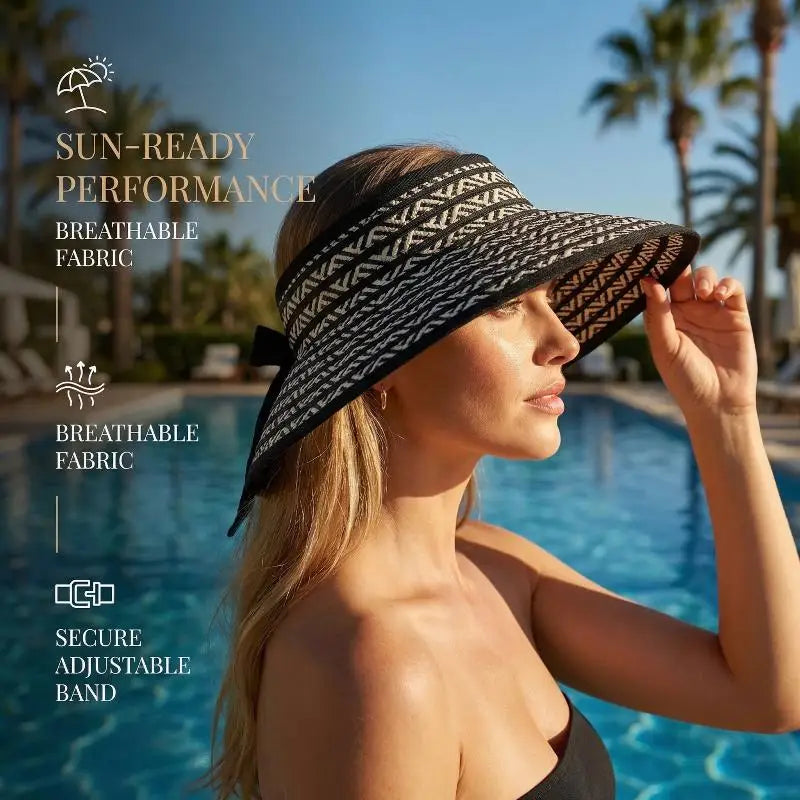 Straw Sun Visor Cap Women Large Brim Collapsible Summer Hat Qme