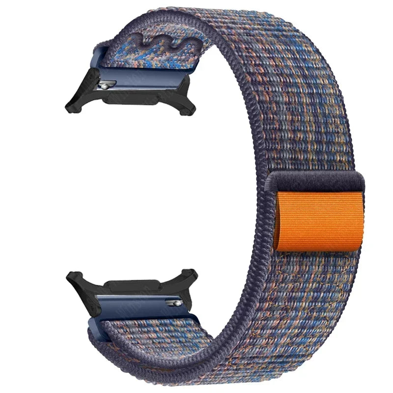 Nylon Solo Loop Strap for Samsung Galaxy Watch 7 Ultra 47mm Braided Band Bracelet for Galaxy 7 Ultra Quick Connector Watchband Qme Blue Orange-B Galaxy Watch 7 Ultra
