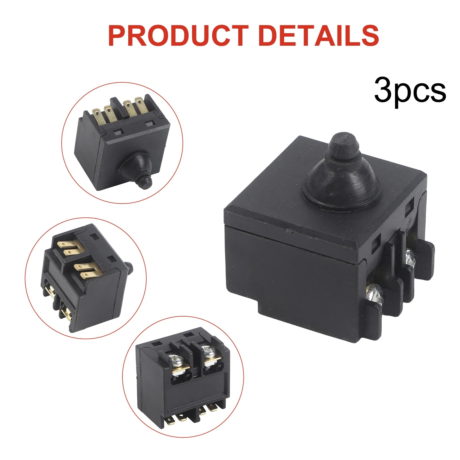 3Pieces Replacement Push Button Switch For For Bosch For GWS6100 Angle Grinder Polisher Compatible Switch Parts For Power Tool Qme