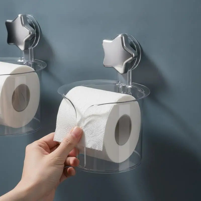 Transparent Suction Cup Tissue Holder Cute Star Design No Drilling Large Capacity For Bathroom And Kitchen Use Qme