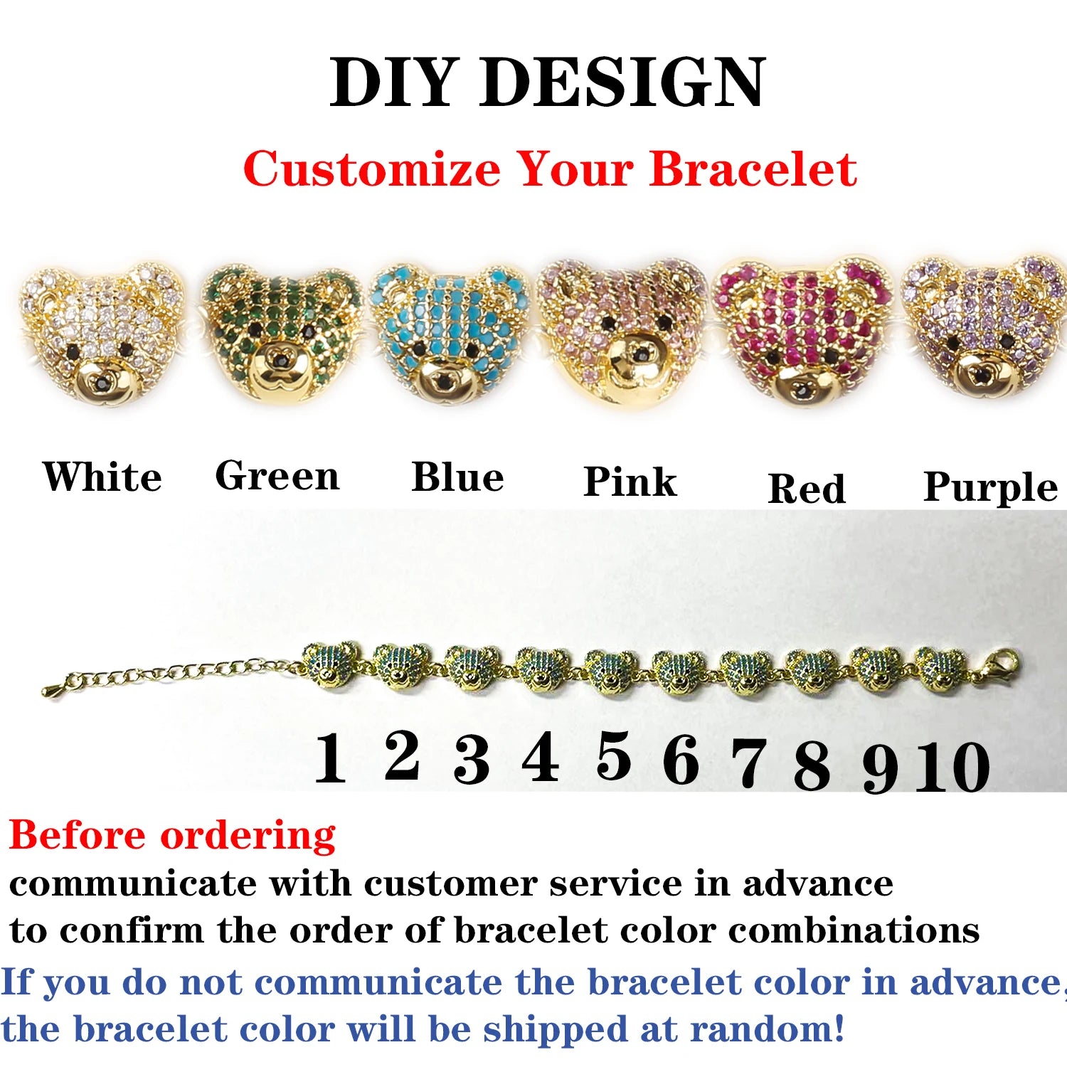 9 Colors Luxury Bear Shiny Zirconia Bracelet Classic Animal Adjustable Bracelet for Women Party Wedding Daily Wear Jewelry Gift Qme DIY