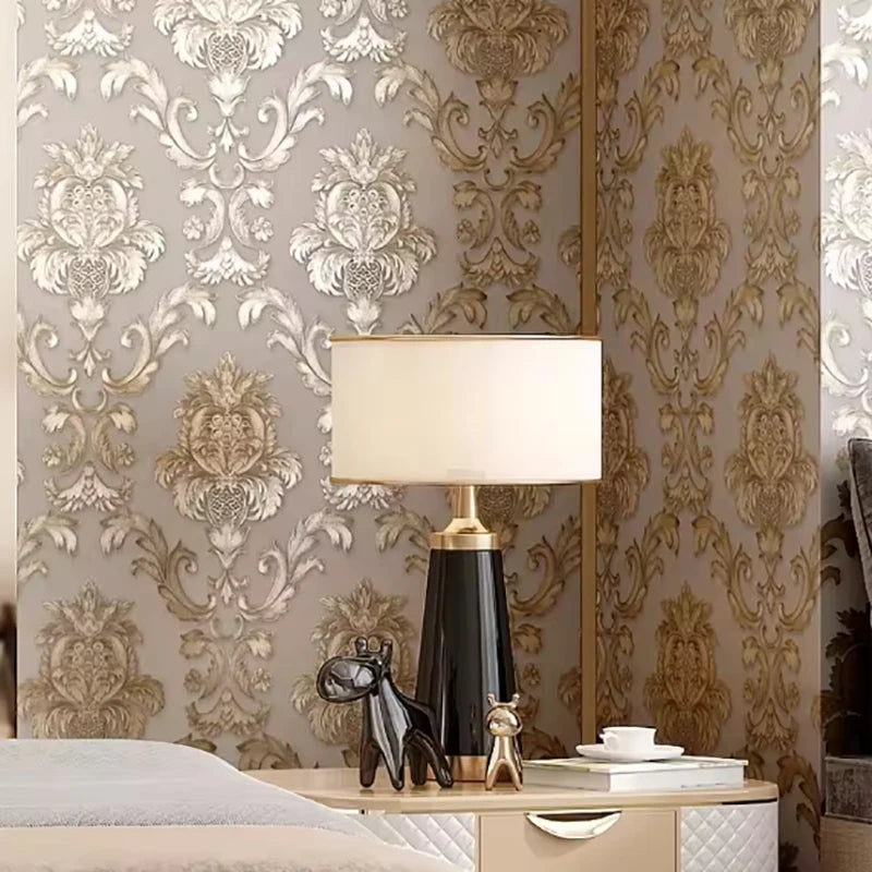 1 Roll 53cm Wide Antique Gold Wallpaper Living Room Bedroom Waterproof PVC Wall Sticker Home Decoration European Wallpaper Qme