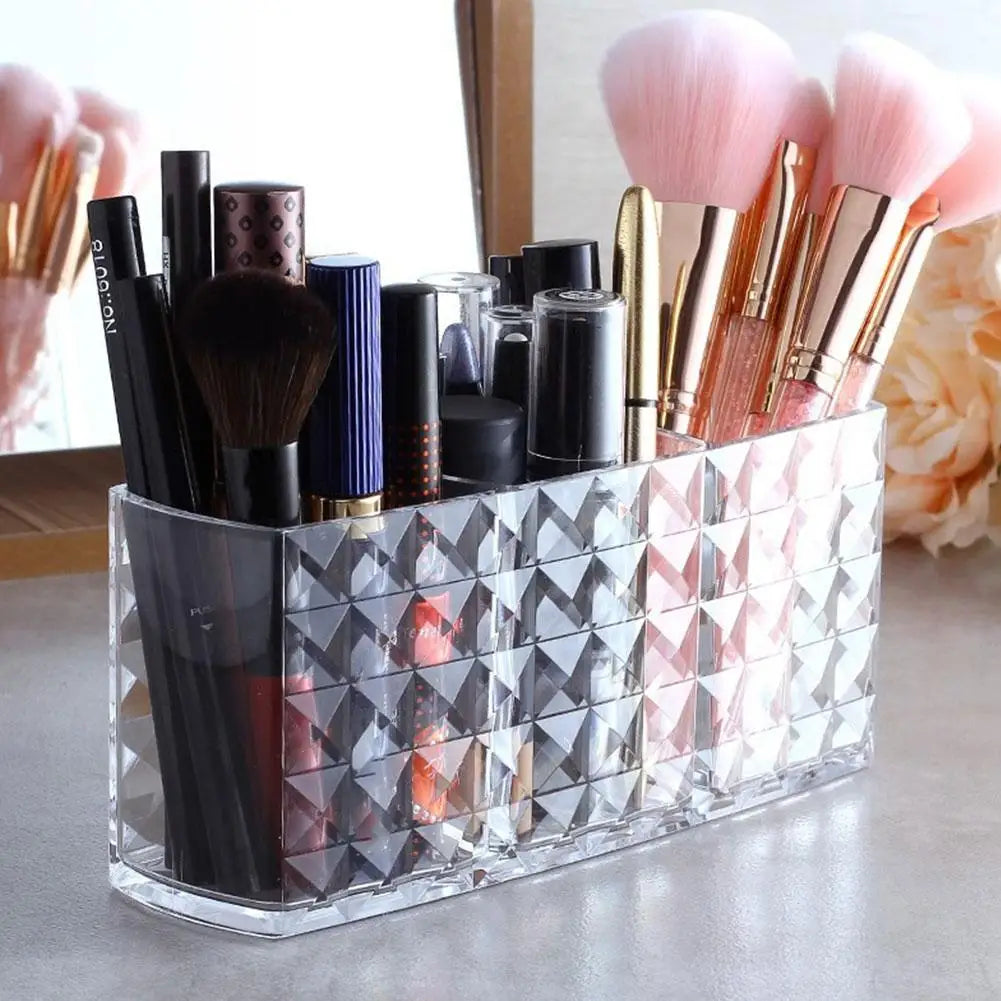 3 Slots Makeup Brush Holder Organizer Cosmetic Storage Box Lipstick Qme