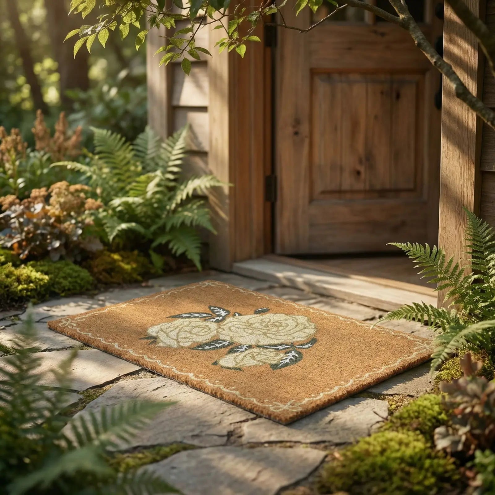 Multi-Color Rose Patten Outdoor Doormat Floral Welcome Mat Anti-slip Washable Scraper for Front Porch and Garden Entry Qme