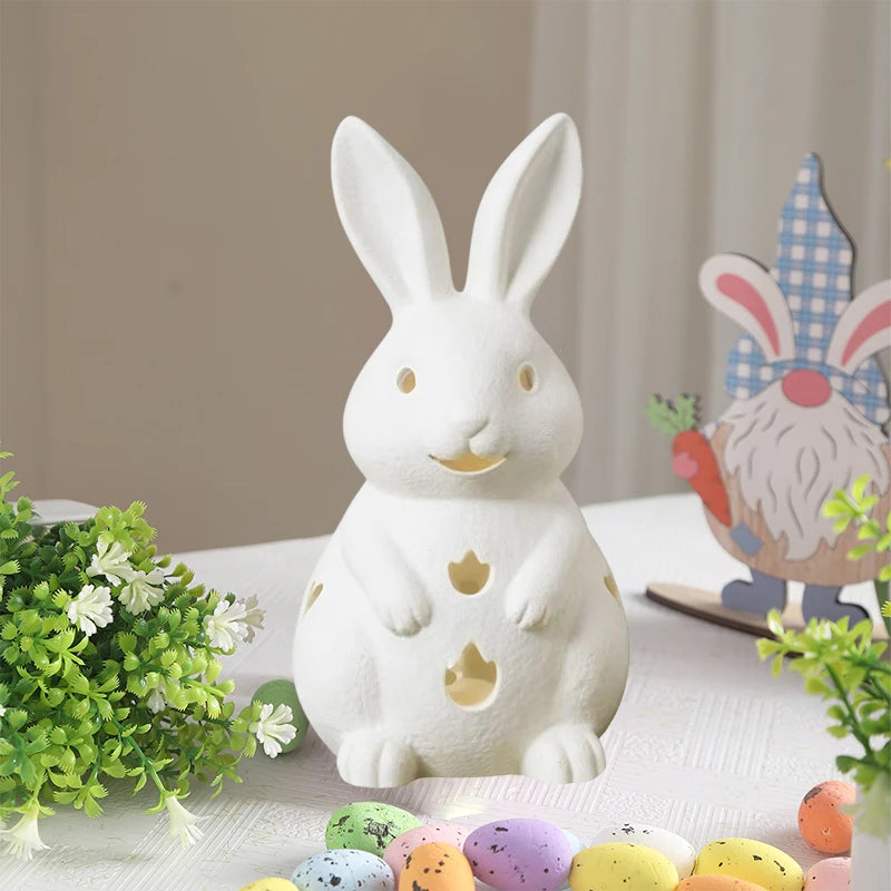 Easter Hollowed Out Rabbit Resin Candlestick, White Bunny Candle Holder, Home Decoration With Tea Light Opening Qme