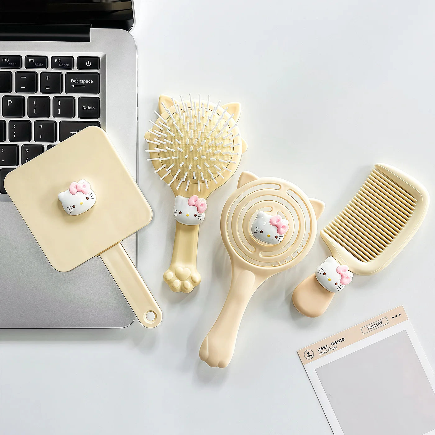 Hello Kitty Volumizing Openwork Comb Massage Cushion Comb Air-Cushion Comb Straightening Comb and Mirror 4-Piece Set Qme 13