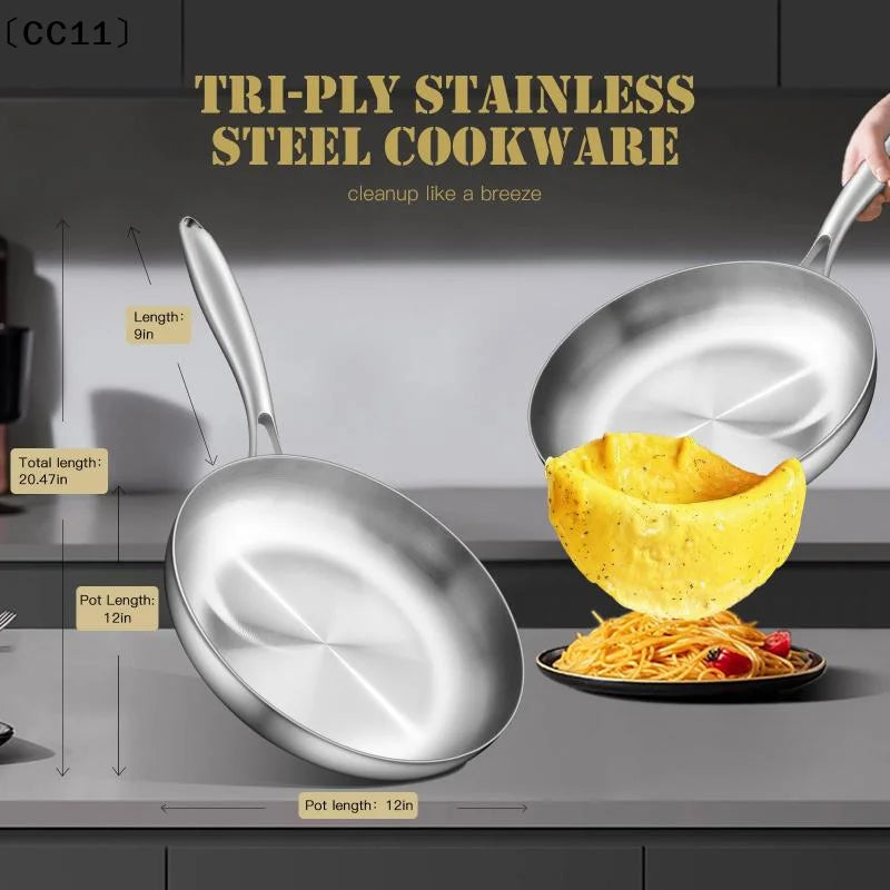 Frying Pan 410 Stainless Steel Uncoated Fry Induction Cooker Gas Qme