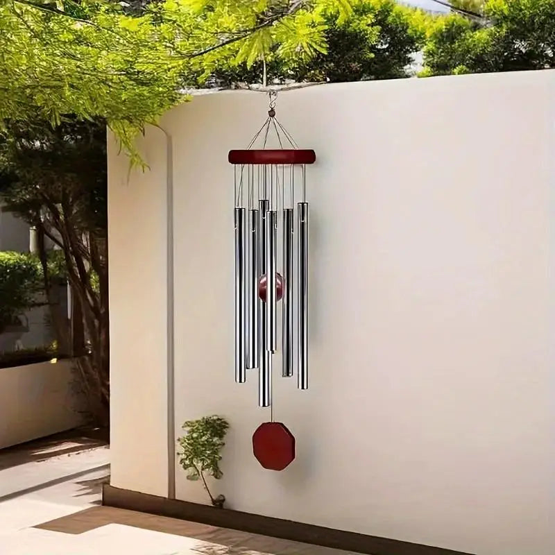 Wind Chime Octagonal Wood Hang Tag 6 Metal Tubes Courtyard Corridor Qme