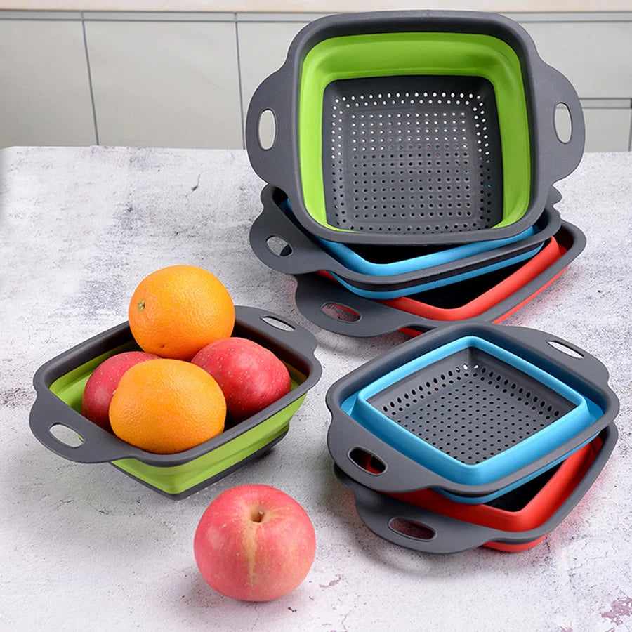 2 sets of silicone strainer kits, foldable kitchen filter, multi-functional plastic drain, with handle, food-safe vegetable Qme