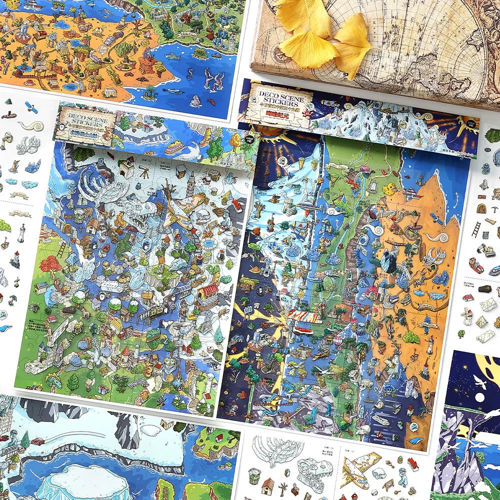 2 Books Fantasy Continent Diorama Stickers, Fantasy Map Illustrations, Must-Have for Craft Lovers, Fun Relaxing Activity Qme