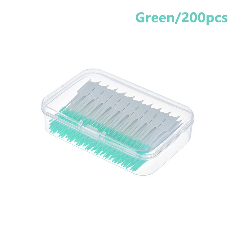 Soft Bristle Silicone Toothpicks Interdental Brushes Oral Hygiene Qme 200PcsGreen