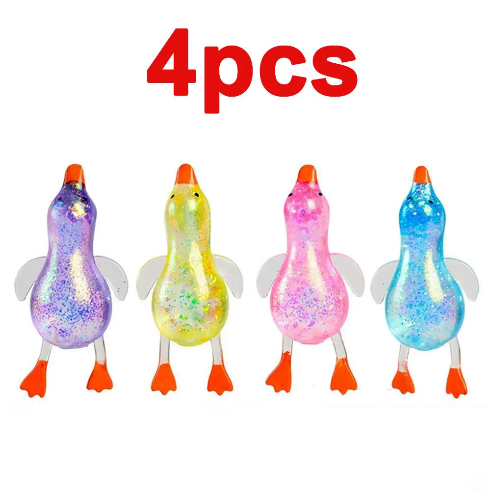Stress Relief Squeeze Squishy Glitter Ducks Kids Fidget Toy Animal Qme 4pcs mix