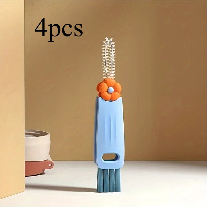 Multi-Functional 3-in-1 Cup Lid & Gap Cleaning Brush - Soft Bristle Scrubber for Kitchen & Bathroom, Portable Household Tool Qme Sky Blue