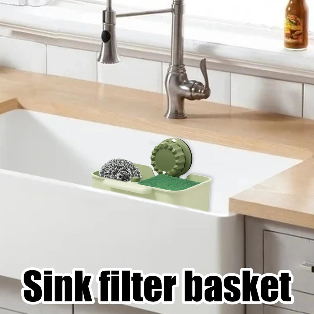 Kitchen Sink Strainer Basket Suction Cup Sponge Rack Vegetable Qme
