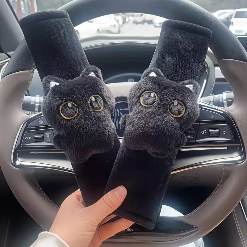 Black Cat Plush Car Seatbelt Shoulder Pad Soft Safety Strap Protector Qme