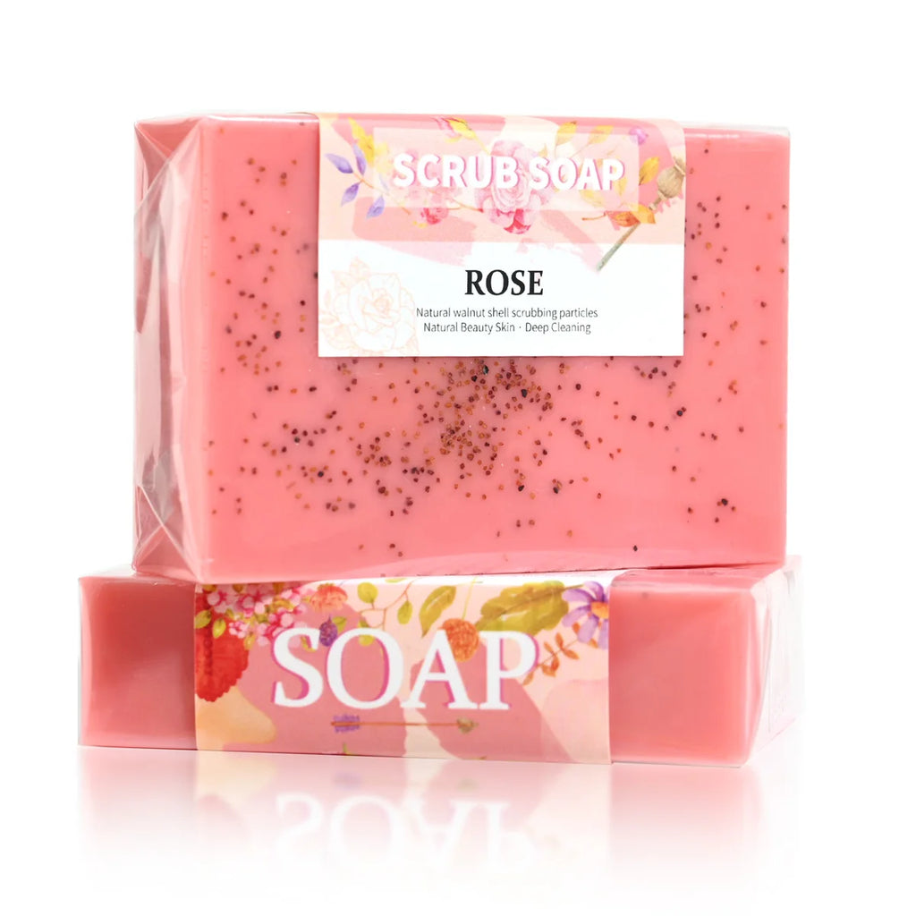 M+ Pure Natural Rose Essential Oil Handmade Walnut Particle Soap Qme