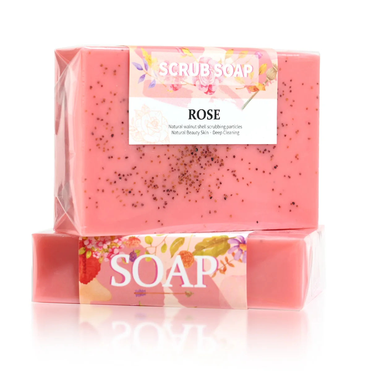 M+ Pure Natural Rose Essential Oil Handmade Walnut Particle Soap Qme