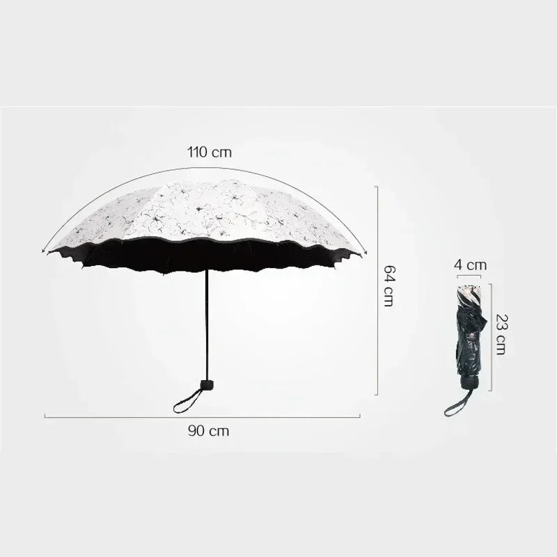 Rain Sunshine Dual-purpose Umbrella Anti UV Black Coating Hibiscus Qme