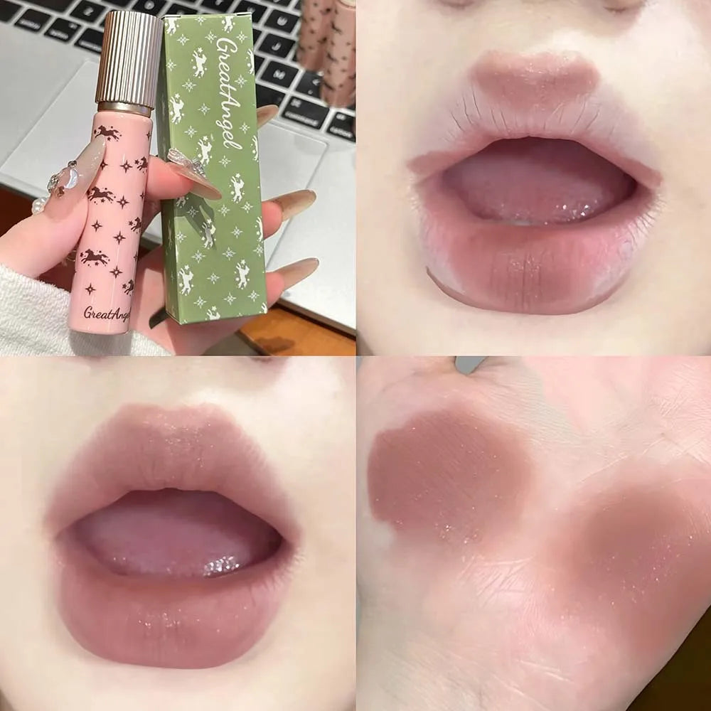 Shiny Matte Lipstick Moisturizing Lasting Pink Purple Sparkling Waterproof Nude Rose Lip Mud Glitter Makeup Cute Horse Pattern Qme 02