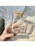 Bamboo Covered Straw Square Glass Cup Transparent Water Handle Iced Qme pink