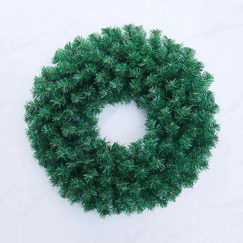 30/40cm New Green Christmas Decoration Wreath Encrypted PVC Ordinary Leaf Simulation Wreath Door Hanging Christmas Wreath Qme