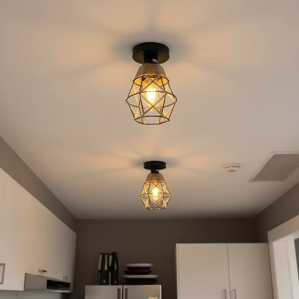 Ceiling Light E27 Iron Lamp Body Indoor Lighting Lights For Aisle Bedroom Vintage Ceiling Metal Cage Fixture Lights 110-240V Qme