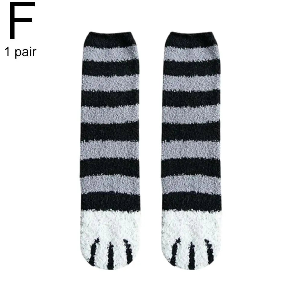 Women Winter Warm Fluffy Socks Cute Animal Claw Cat Paw Footprint Fuzzy Socks Female Thick Coral Fleece Home Floor Sleep Socks Qme F