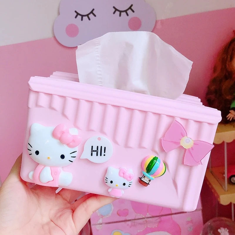 Hello Kitty Pink Creative and Cute Tissue Box Bathroom and Household Tissue Holder, Living Room Plastic Napkin Holder Qme