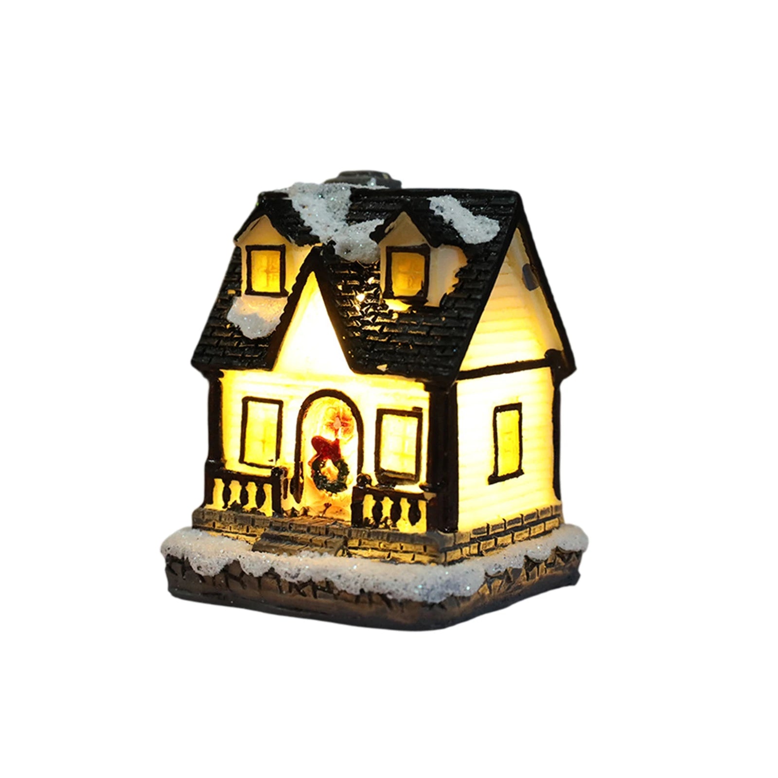Christmas Village Houses Set Battery Operated Resin Christmas House with LED Light Village Figurines For Tabletop Holiday Decor Qme C One Size