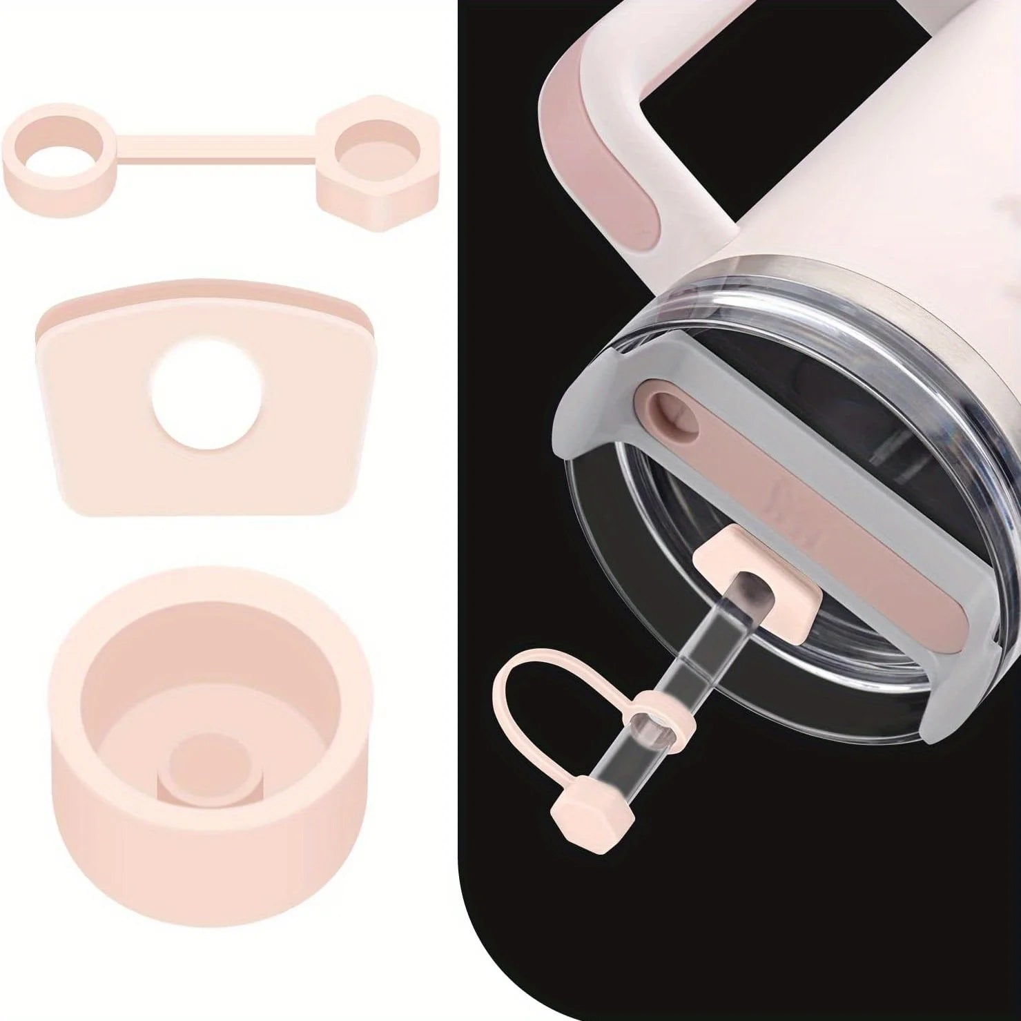 3-piece silicone spill proof plug set, suitable for leak proof accessories for 30 ounce and 40 ounce flat bottomed cups Qme pink