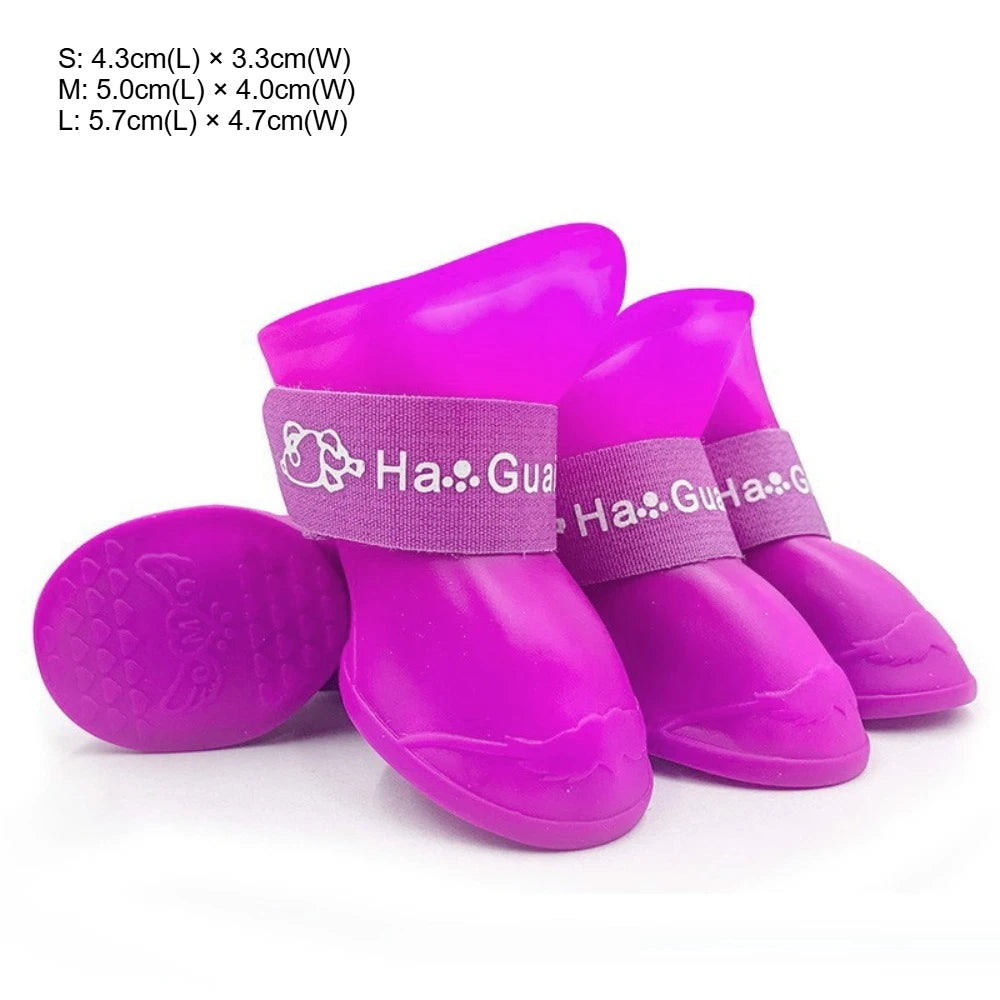 Waterproof Silicone Dog Rain Boots Colorful Pet Shoes Anti-slip Puppy Foot Protector Adjustable Strap Outdoor Walking Booties Qme