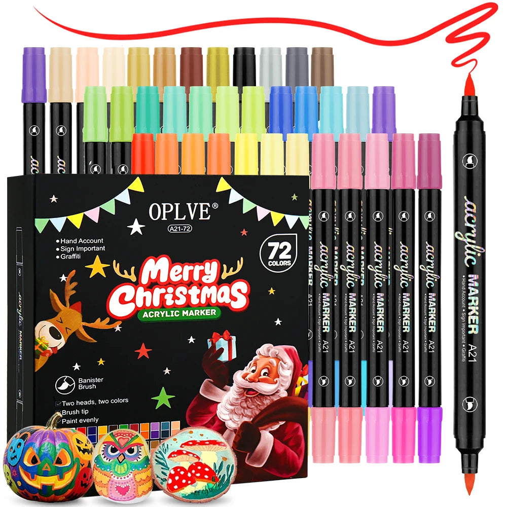 24/48/72 Colors Dual Brush Tip Acrylic Markers Pens, for Rock, Wood, Fabric, Glass, Canvas, Ceramic, Christmas DIY Art Supplies Qme