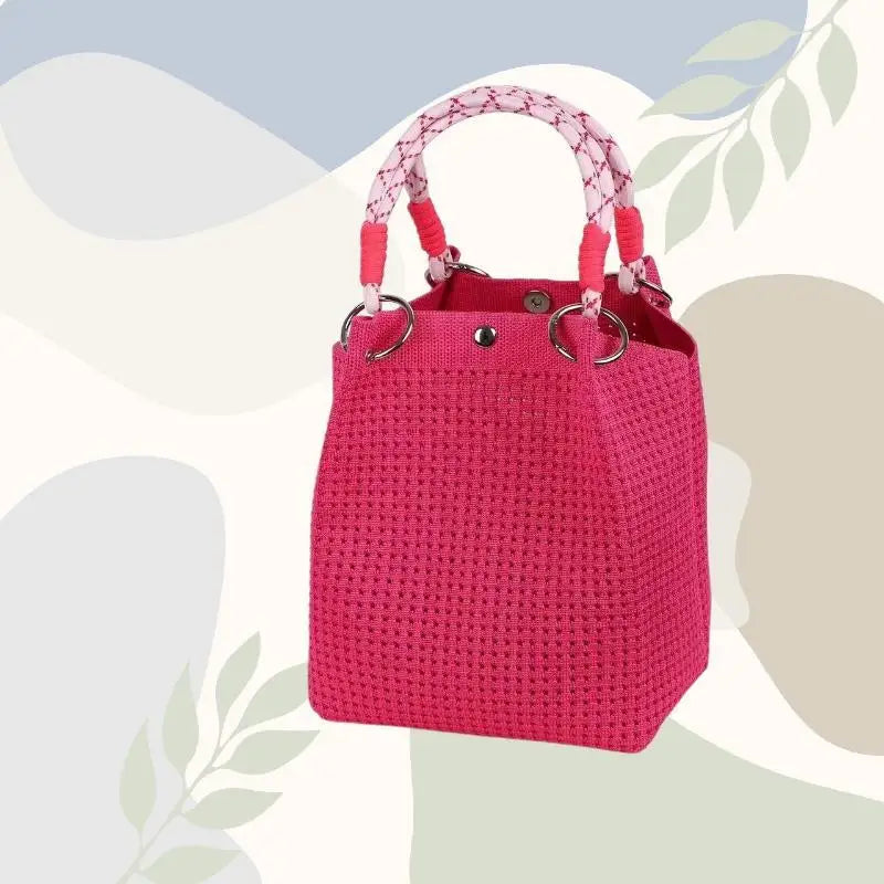 Mini Knitted Bucket Bag Women Small Handbag Geometric Colorblock Wristlet Purse With Detachable Handle 1PC Qme style 13