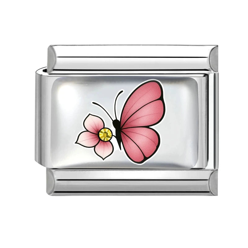 Y2K Attractive Purple Butterfly Colorful Flower Italian Charm Link