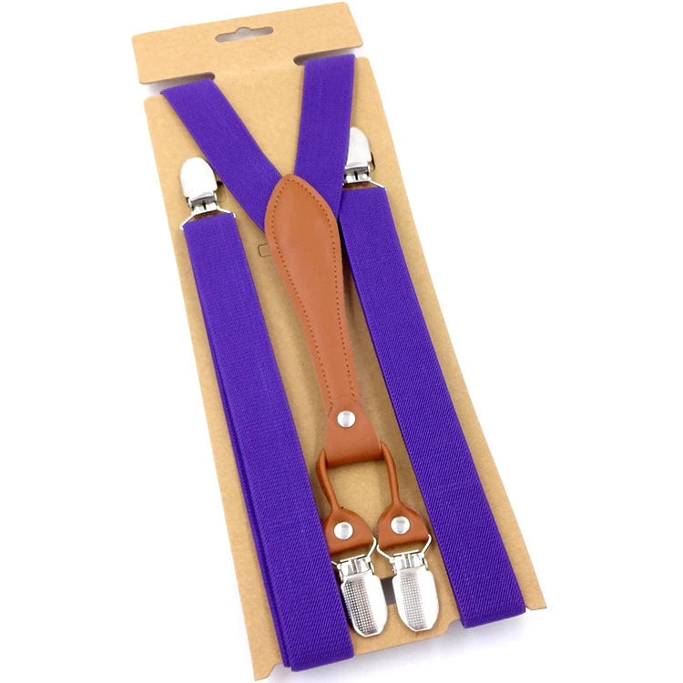 New Fashion Suspenders Men Women Adult Leather Trimmed End Y Back Adjustable Elastic Trouser Braces Strap Belt Wedding Party Qme PURPLE China Mainland