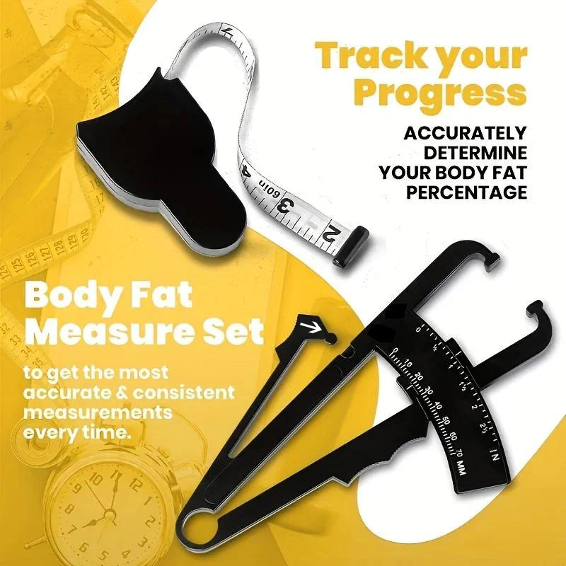 1set 70mm Skinfold Body Fat Caliper Set with Measure Tape Body Fat Monitors Body Fat Tester Skinfold Measurement accessory Qme