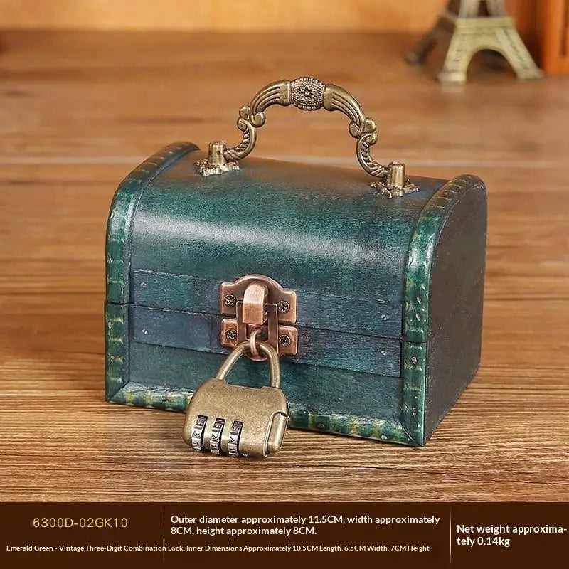 Retro Wooden Storage Box With Lock Retro Treasure Jewelry Necklace Postcard And Small Objects Storage Case Trinket Chest Qme C