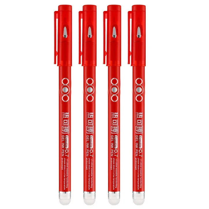 4Pcs 0.7MM Heat Erasable Pens, Bullet Nib, Colored Heat Sensitive Erasable Gel Pen, Smooth Writing, Black Blue Red Green Ink Qme 4pcs (red)
