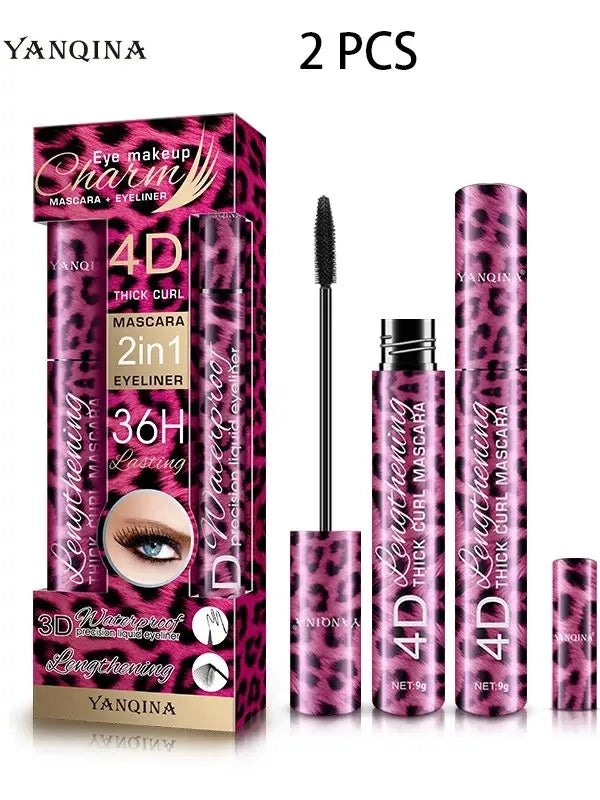 4D Waterproof Mascara & Liquid Eyeliner Set Thick Curling Eye Makeup Cosmetic Kit For Beginners Qme 8836