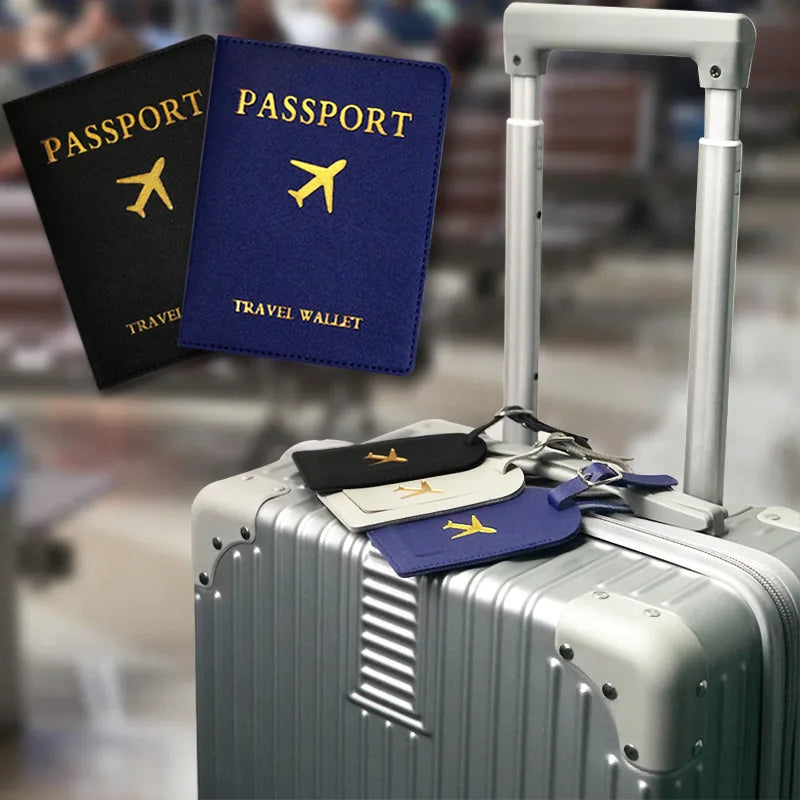 PU Leather Luggage Tag Passport Holder Set Passport Protective Cover Travel Portable ID Credit Card Holder Travel Accessories Qme