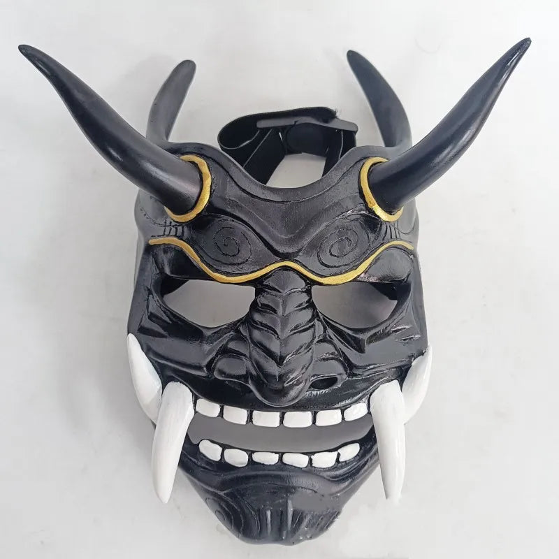 Japanese Horror Legend Hannya Resin Latex Mask Cosplay Ghost Demon Samurai Noh Kabuki Red Prajna Halloween Masquerade Party Prop Qme Resin Black